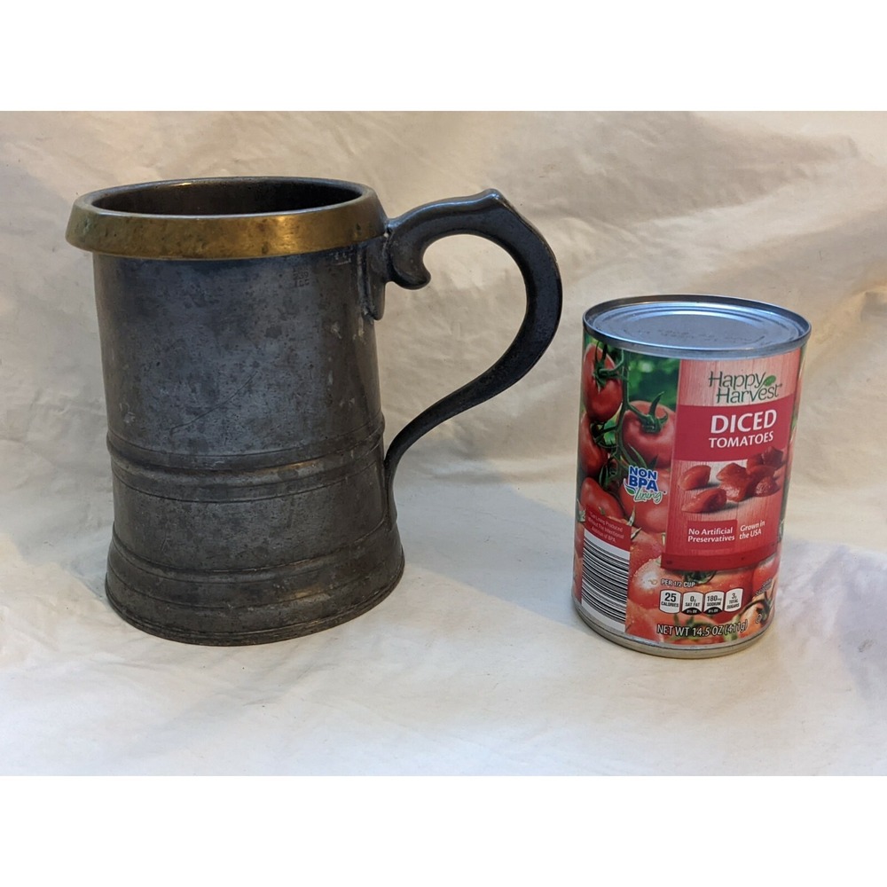 Antique British Pewter Tankard Brass Rim LCC London County Council ER Crown 239